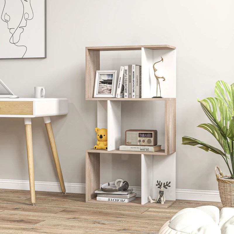 HOMCOM Libreria di Design Scaffale Ufficio Legno Moderna 3 Ripiani 60 × 24 × 111.4cm