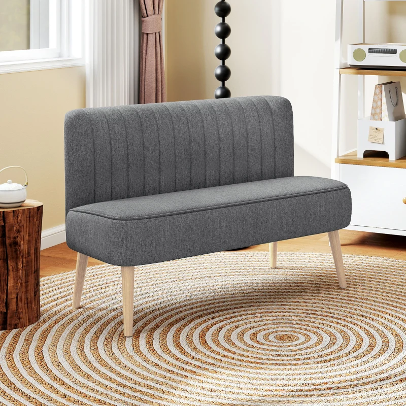 HOMCOM 117cm Loveseat Sofa Upholstered Small 2 Seater Sofa with Thick Padded Seat and Rubber Wood Legs, Grey