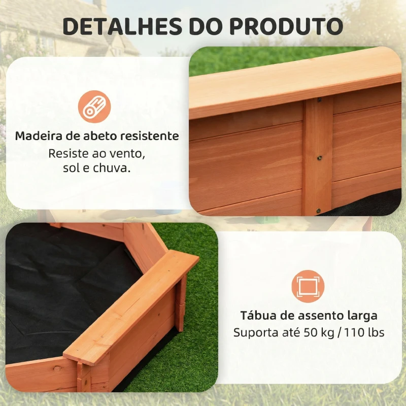 Outsunny Caixa de Areia de Madeira para Crianças Caixa de Areia Infantil com Cobertura de Poliéster 139,5x139,5x21,5 cm Vermelho e Azul