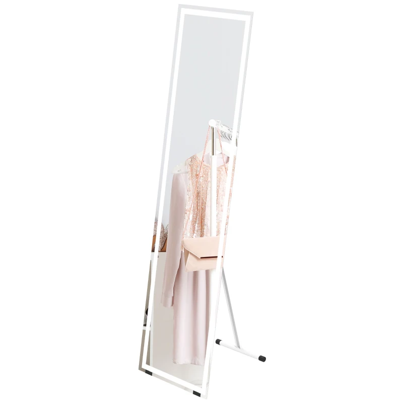 HOMCOM Standing Dressing Mirror with LED Lights, Wall Dressing Mirror for Bedroom with Dimmable and 3 Colour Lighting, White