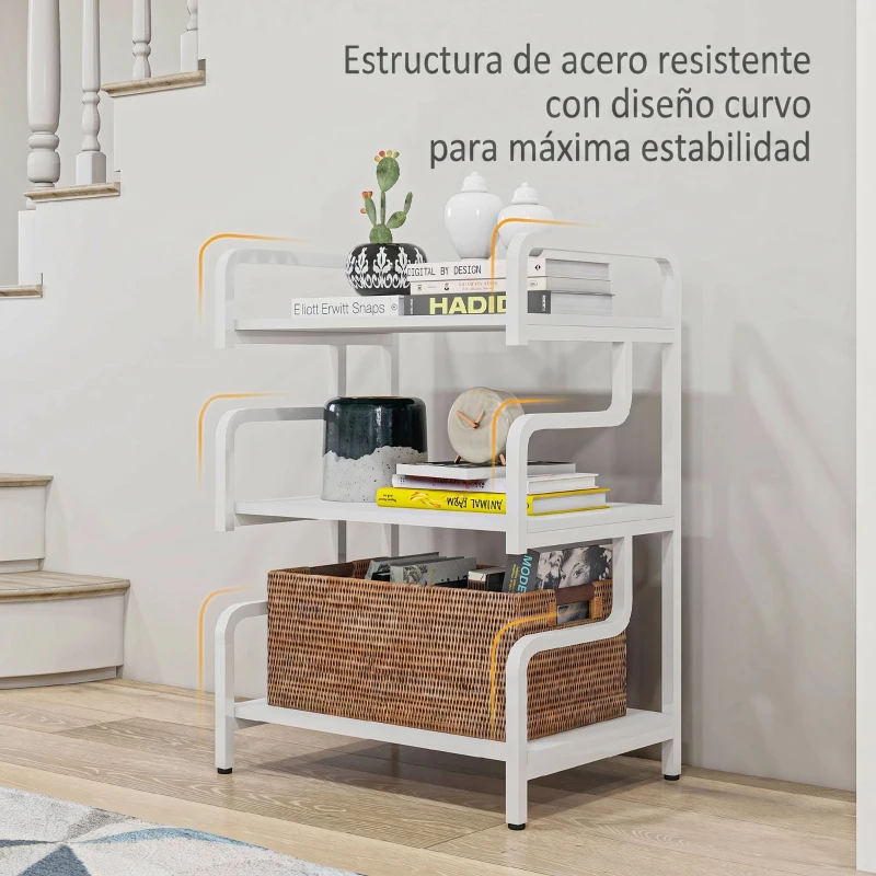 HOMCOM Soporte para Impresora de 3 Niveles con Marco Acero Estantería de Almacenamiento para Oficina Casa 55x40x77 cm Blanco