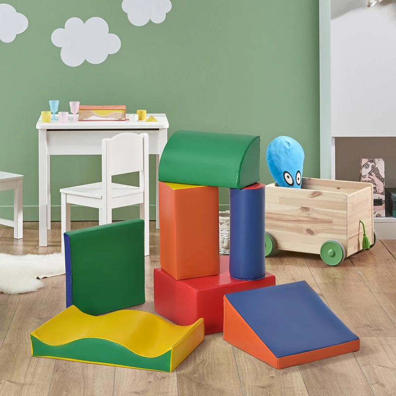 HOMCOM Juego de 7 Bloques de Espuma para Niños 1-3 Años Bloques Psicomotricidad Juguetes de Construcción 60x40x11 cm Multicolor