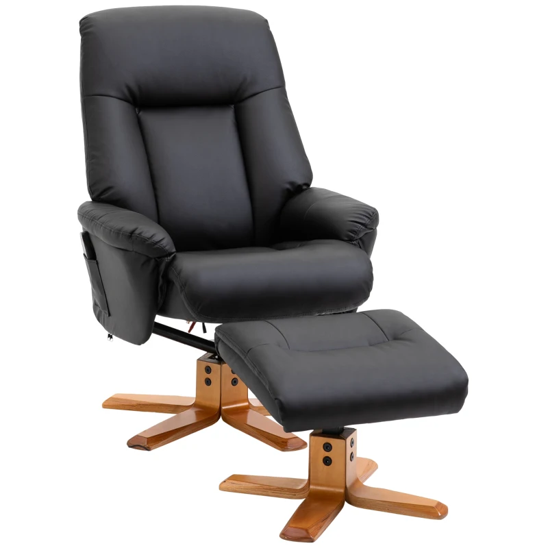 HOMCOM Electric Massage Recliner Chair with Ottoman, Faux Leather Swivel Recliner with Remote Control and 5 Modes for Living Room, Black