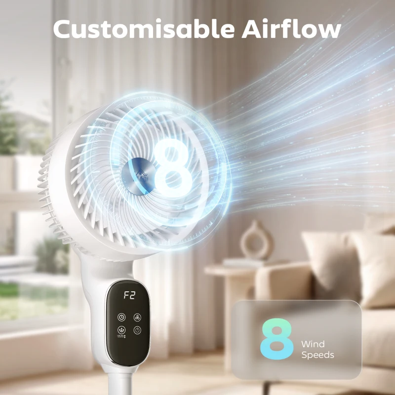 HOMCOM 20 dB Silent Standing Fan for Bedroom, 39in Pedestal Fan with Remote, Oscillating, 8 Speeds, Adjustable Height, White