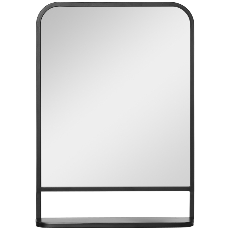 HOMCOM Espejo Decorativo de Pared 50x70 cm Espejo  de Metal con Estante  para Salón Entrada Estilo Moderno Negro