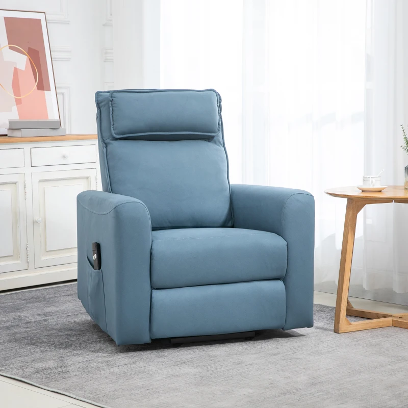 HOMCOM Aufstehhilfe Relaxsessel Fernsehsessel, integrierte Fußstütze, Seitentasche, Kabelfernbedienung, 84 x 89,5 x 105 cm,Blau
