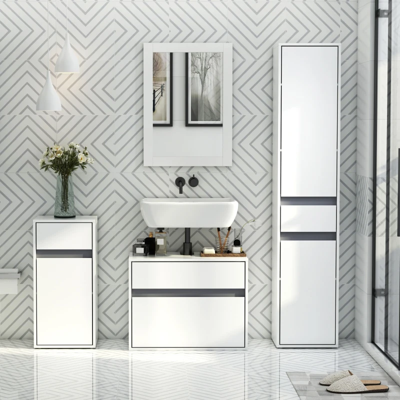 HOMCOM Mobiletto Sottolavabo e Copricolonna per il Bagno, in Legno Bianco con 2 Cassetti e Taglio a U, 67 x 36 x 52cm