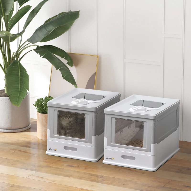 PawHut Lot de 2 maisons de toilette pour chat pliable double porte battante et supérieure pelle fourni 47,5 x 35,5 x 36,7 cm