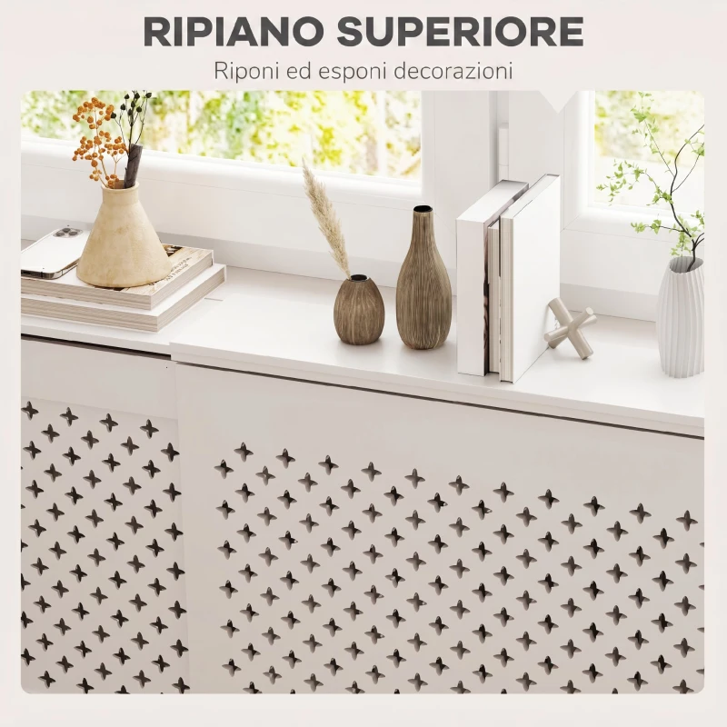 HOMCOM Copritermosifoni a Griglia Incrociata con Lunghezza Regolabile, 136-200x21.5x91.7 cm, Bianco