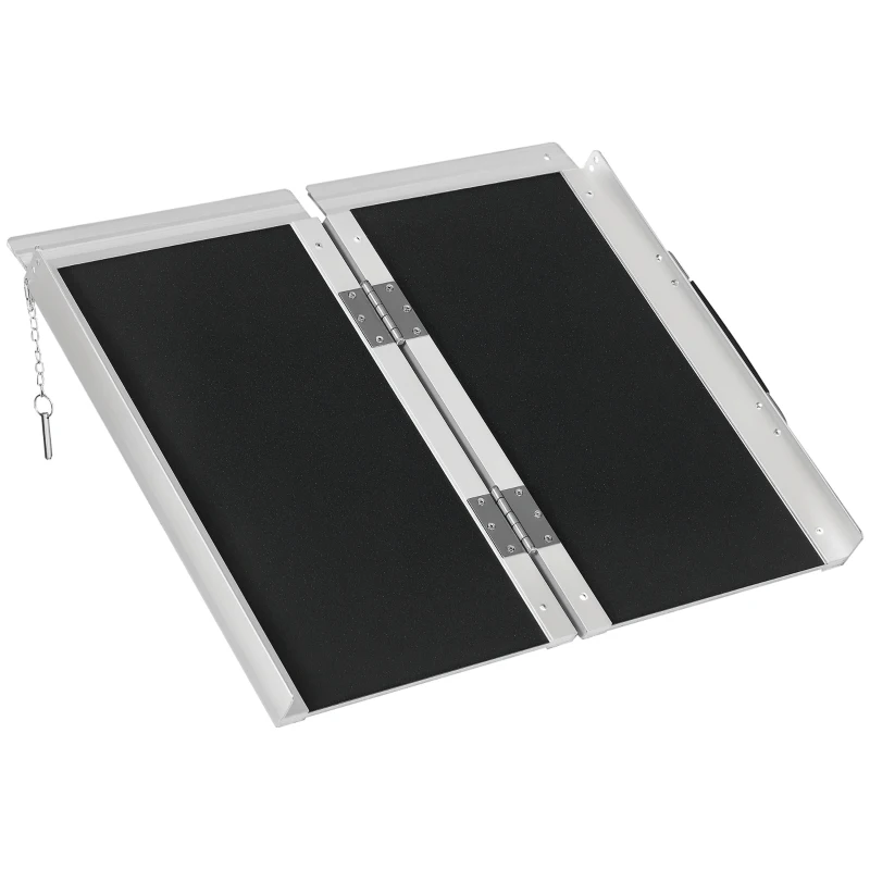 HOMCOM Rampe de Fauteuil Roulant Rampe de Chargement Rampe d'accès antidérapante Pliable avec Bordures de sécurité alu. Noir