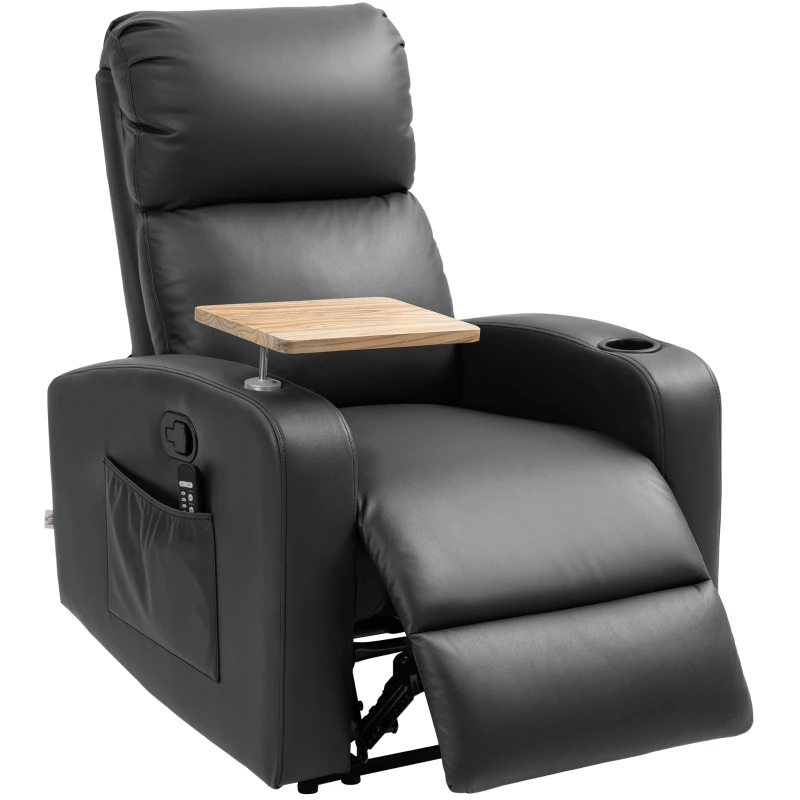 HOMCOM Massagesessel Relaxsessel Liegesessel, 1 Klapptisch, 1 Fußstütze; 77 cm x 93 cm x 105 cm, Schwarz(m-11)