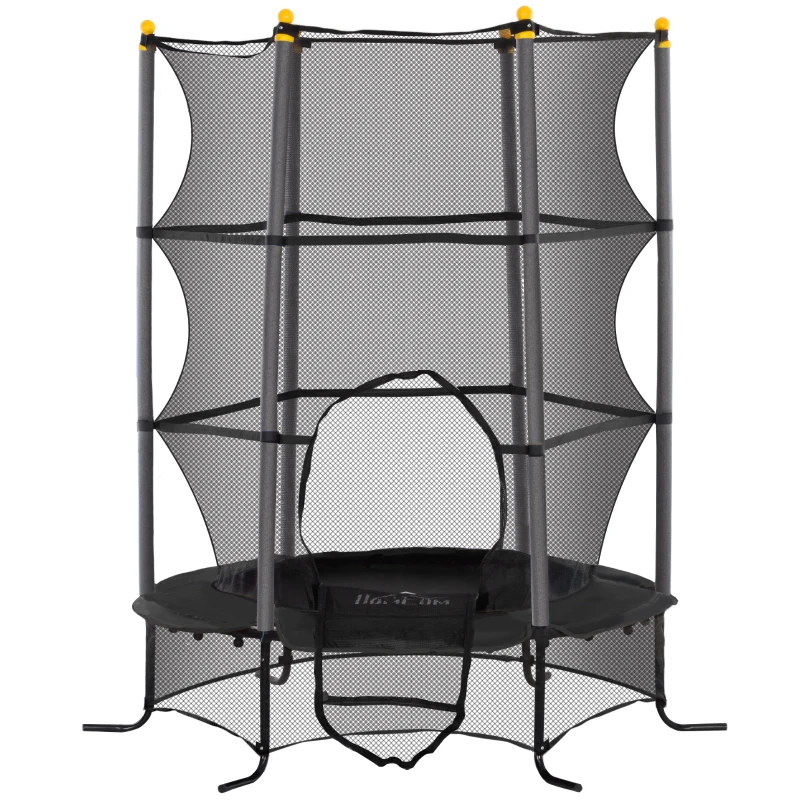 HOMCOM Trampolino Elastico per Bambini Ø1.6x1.9 m con Rete di Sicurezza e Pali Imbottiti, Età 3-10 Anni, Nero