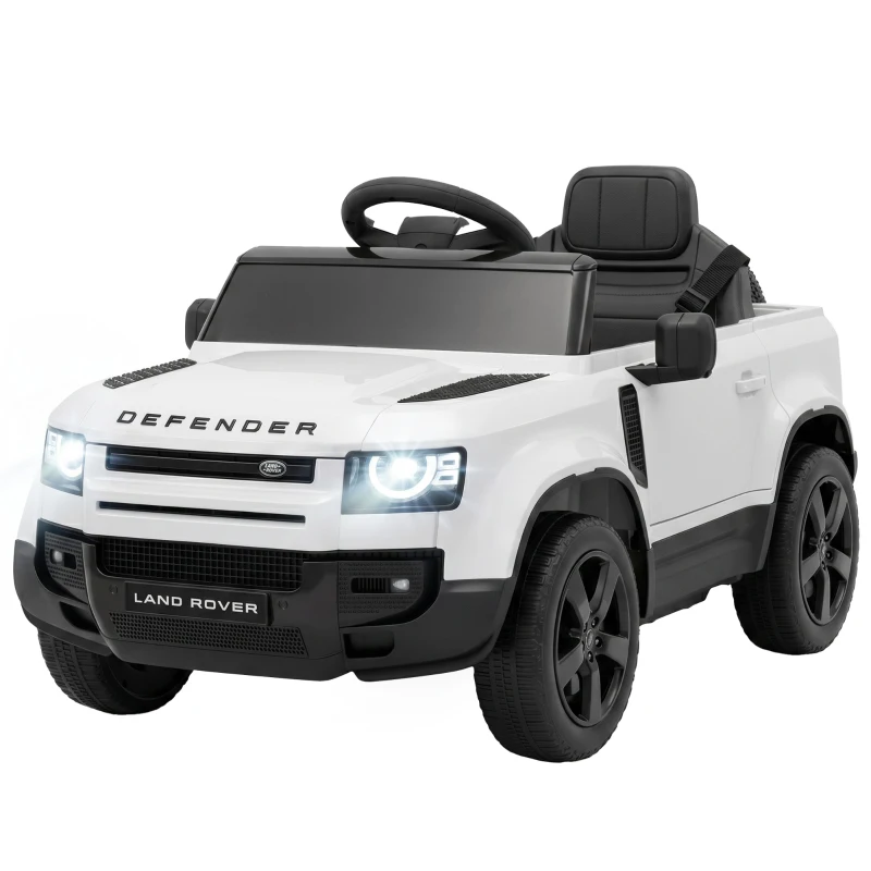 AIYAPLAY Coche Eléctrico SUV para Niños Land Rover Defender 12 V Mando a Distancia Suspensión Arranque Suave 2,7-4,5 km/h Blanco