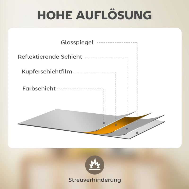 HOMCOM Wandspiegel, dekorativer Spiegel mit Metallrahmen, schwarze Streifen, Mehrschichtglas, 50B x 2T x 70H cm