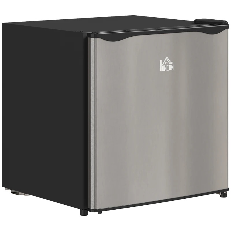 HOMCOM 46 Litre Table Top Mini Fridge, Small Fridge with Ice Box, Reversible Door, Adjustable Temperature and Legs for Bedrooms, Home Office, Silver Tone