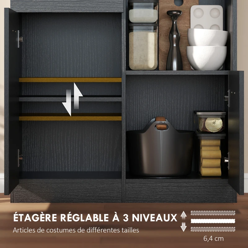 HOMCOM Buffet Haut Cuisine, Armoire de Cuisine avec 4 Portes à Fermeture Douce, Tiroir et Étagères Réglables, Noir(m-5)