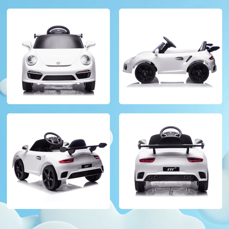 AIYAPLAY Coche Eléctrico para Niños con Licencia RUF CTR 3 Clubsport Mando a Distancia Motor Doble Ruedas Auxiliares Blanco