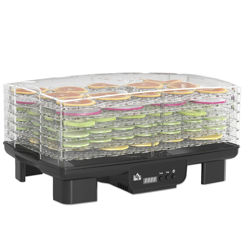 HOMCOM Dörrautomat, 6 Ebenen, Heißluftzirkulation, 40-70℃, 43 x 29,5 x 28 cm, Schwarz