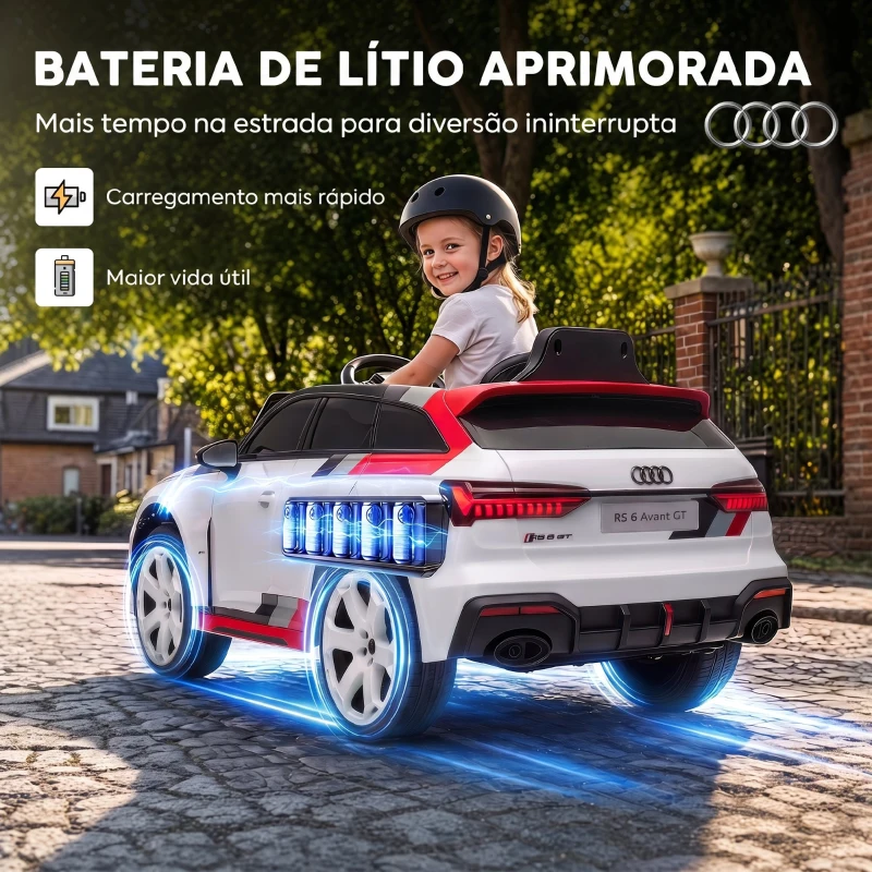 AIYAPLAY Carro Elétrico para Crianças Audi RS 6 Avant GT 12V com Comando à Distância 2,4 G, Motor Duplo, Arranque Suave e Suspensão