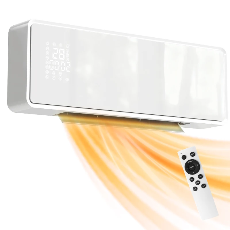 HOMCOM Aerotermă Electrică din Ceramică 2000W de Perete cu 3 Moduri, Temperatura Reglabilă, Timer, Telecomandă, Blocare pentru Copii, Alb