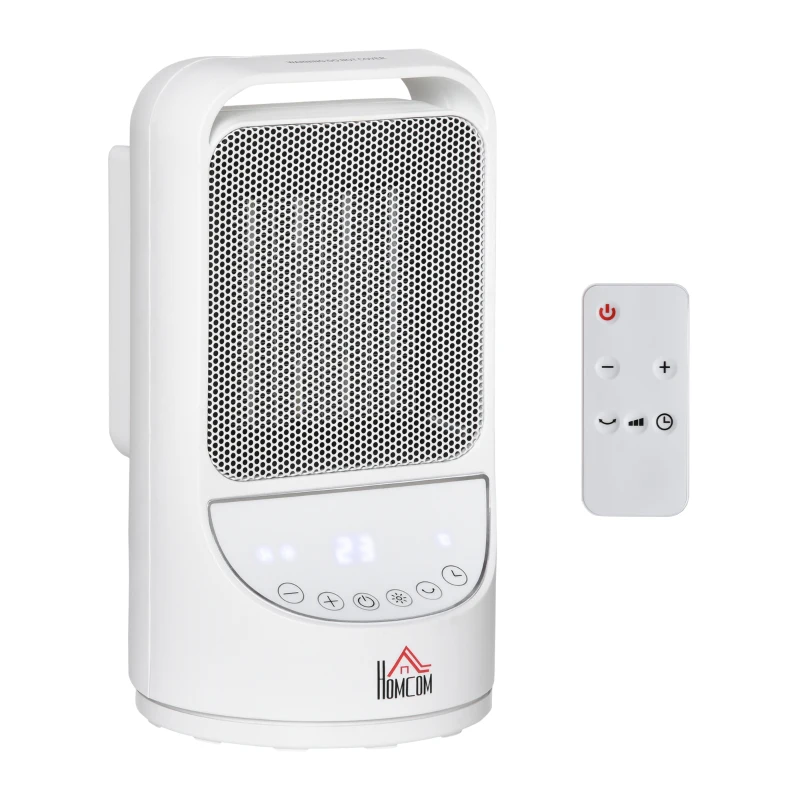 HOMCOM Chauffage soufflant oscillant 1500 W - mini radiateur céramique PTC - 3 niveaux de puissance - chauffage d'appoint avec télécommande blanc
