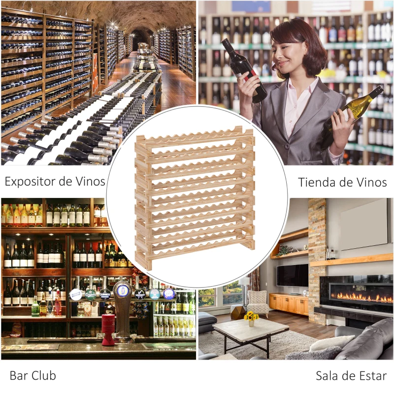 HOMCOM Botellero de Madera de 8 Niveles 96 Botellas Carga 100 kg para Cocina Bar 114x28x113,5 cm Madera Natural