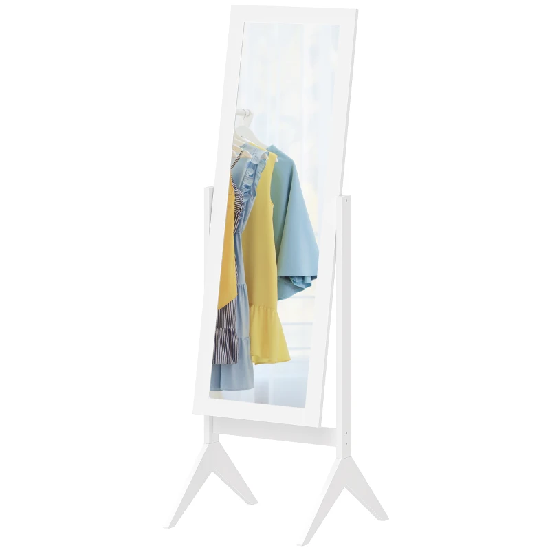 HOMCOM Specchio a Figura Intera con 4 Gambe e Angolazione Regolabile, in Legno e Vetro, 47x46x148 cm, Bianco