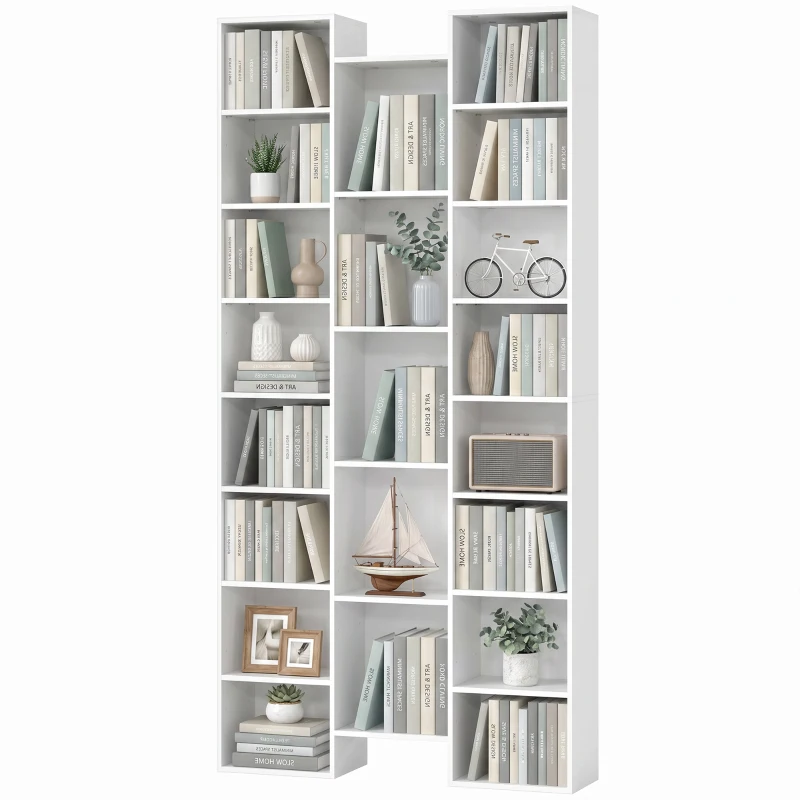 HOMCOM Bibliothèque, étagère à livres, étagère de rangement, 21 compartiments et 10 étagères réglables, 89,5x23,5x181cm, blanc