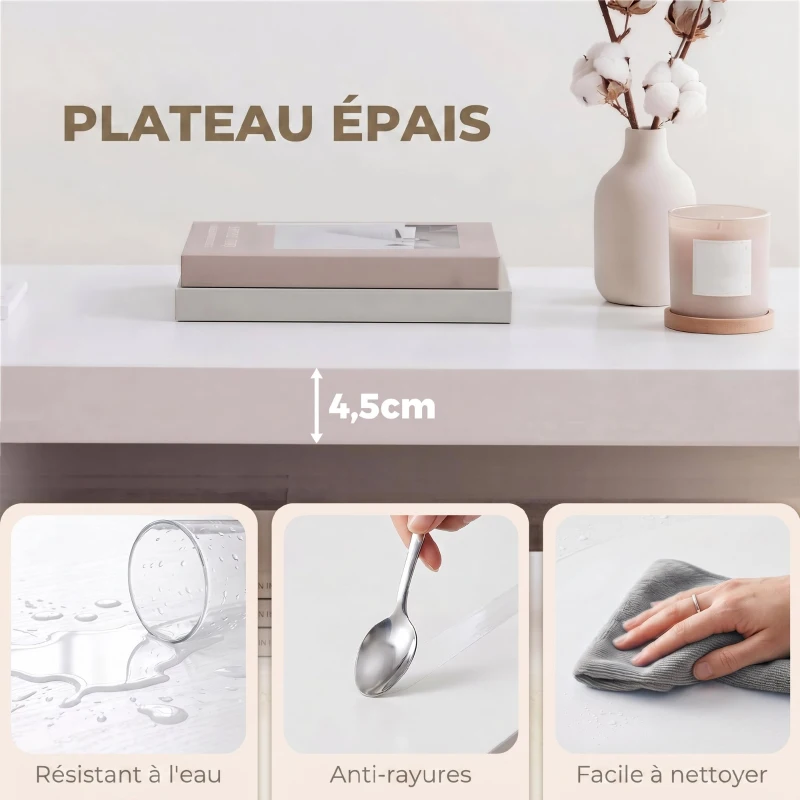 HOMCOM Table basse de salon, table d'appoint rectangulaire à 2 niveaux avec étagère de rangement, 90x45x44,5cm, blanc