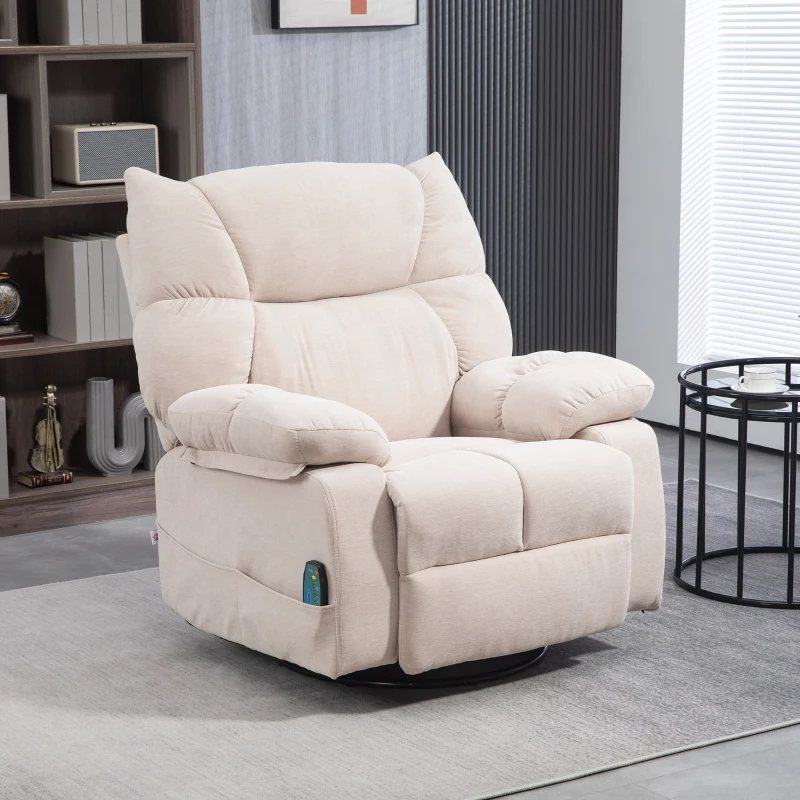 HOMCOM Massagesessel mit Wärme- & Liegefunktion, drehbar, bis 150 kg, Metallgestell, 98x90x98cm, Beige(m-10)