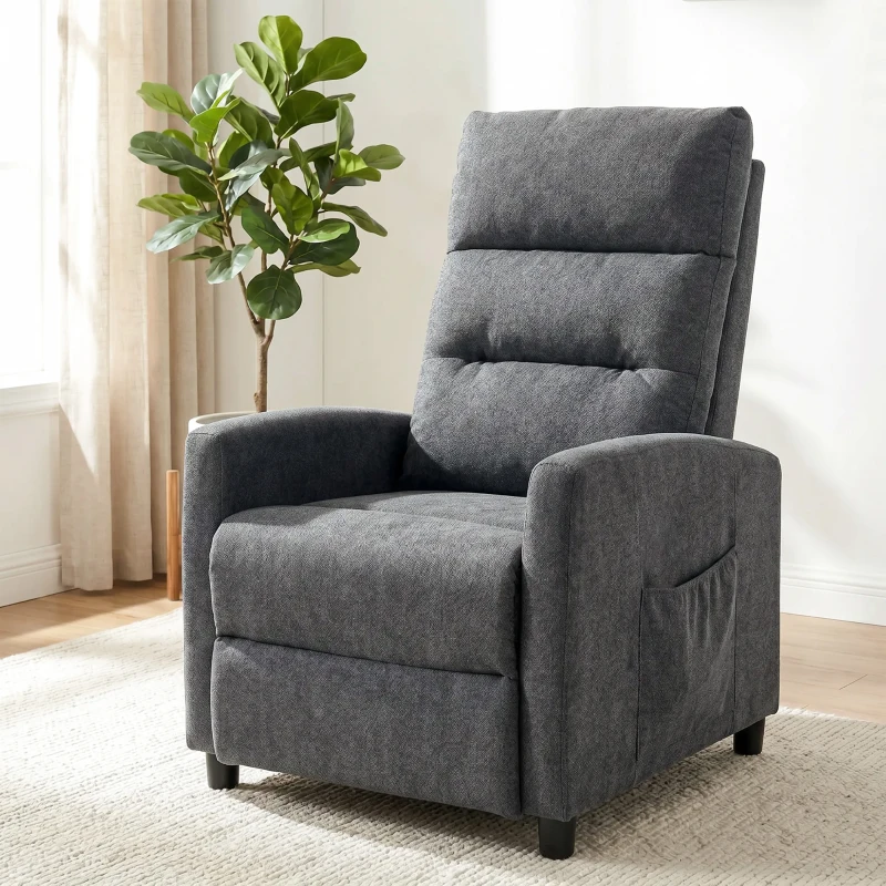 HOMCOM Sillón de Masaje Reclinable con Reposapiés 2 Zonas de Masaje Respaldo Alto Bolsillos Tapizado en Chenilla Gris