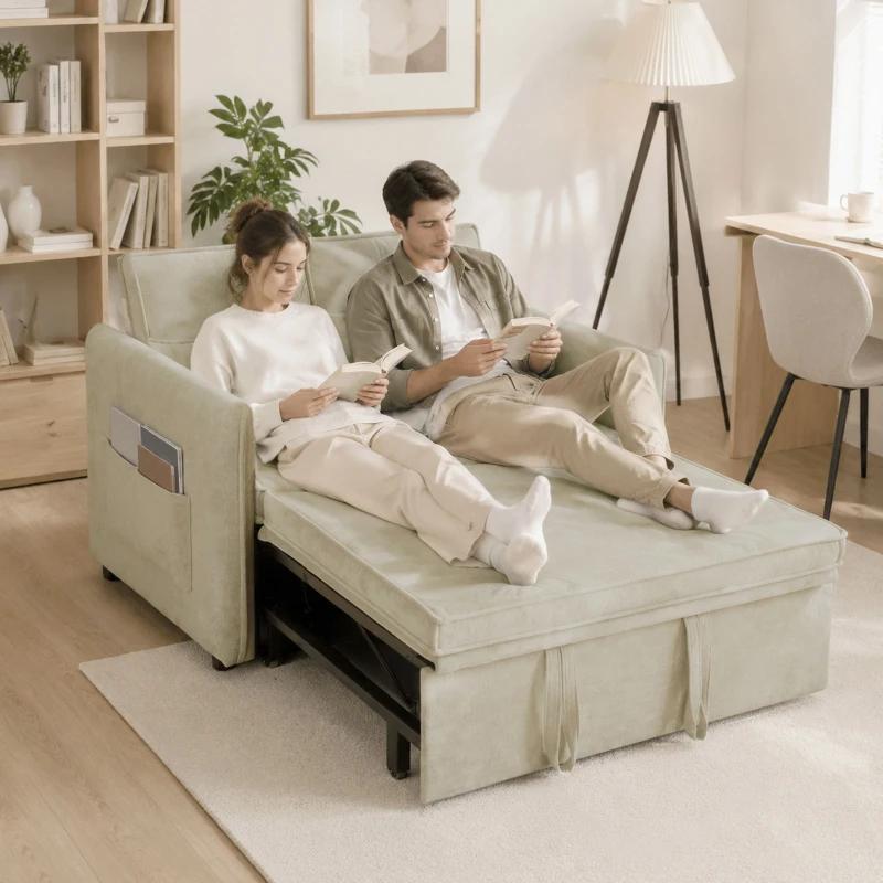 HOMCOM Canapé Convertible 2 Places, Canapé-Lit 3 en 1 Chenille 125 cm avec Dossier Réglable, Assise Large, 2 Oreillers, Crème