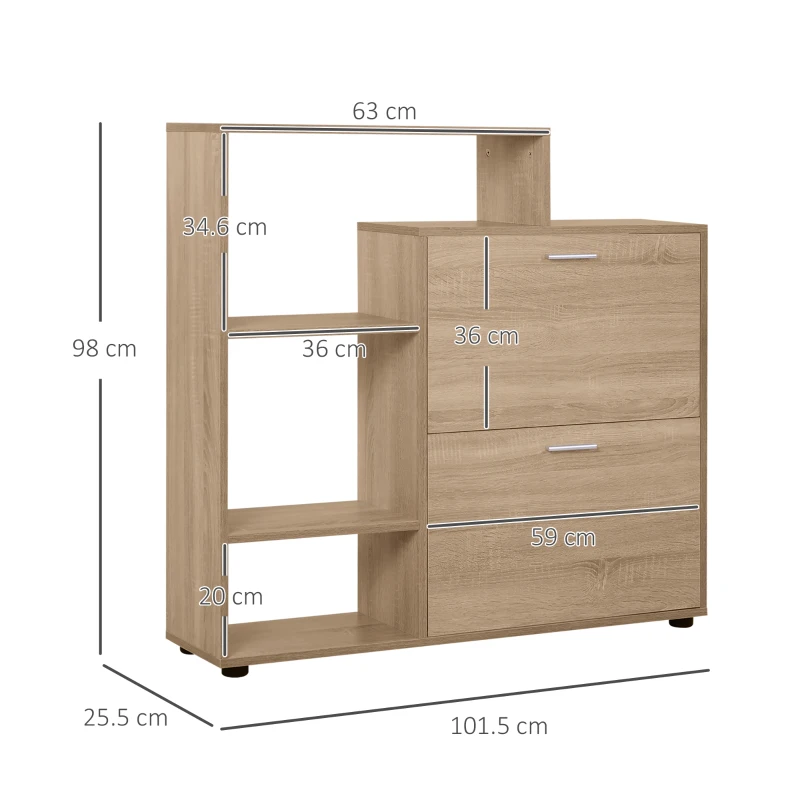 HOMCOM Scarpiera Portascarpe Design Moderno Elegante Salvaspazio 20 paia da Ingresso in Legno 101,5  x 25,5  x 98 cm