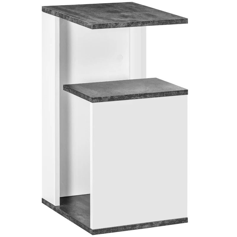 HOMCOM Mesinha de Cabeceira Mesa Auxiliar com 2 Prateleiras de Armazenamento Estilo Moderno 35x29,5x60cm Cinza e Branco