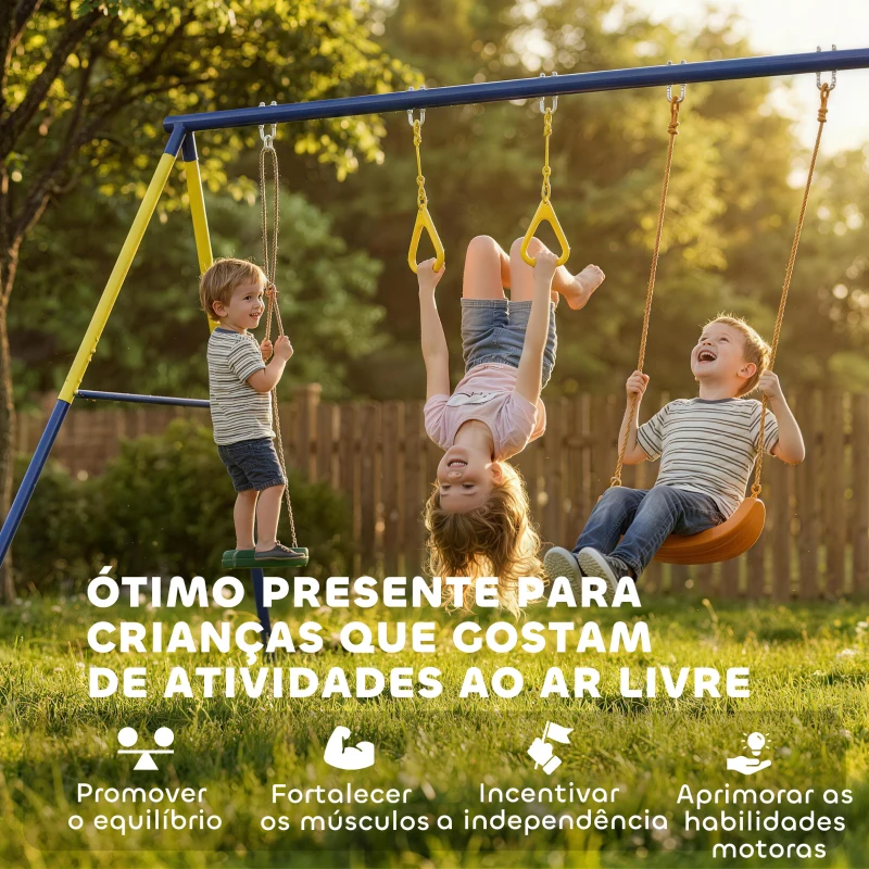 AIYAPLAY Baloiço Infantil 3 em 1 com Argolas de Ginástica para Crianças dos 3 aos 8 Anos 285x160x181 cm Multicolor