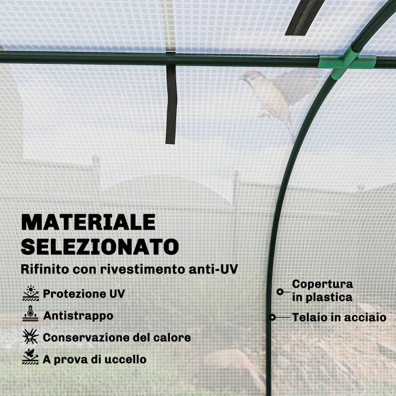 Outsunny Serra a Tunnel in Acciaio e Plastica Impermeabile Anti UV con 4 Porte, 395x100x80 cm, Bianco