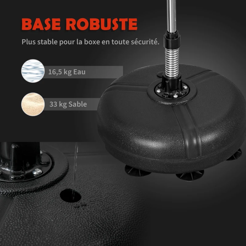 HOMCOM Punching ball sur pied réglable hauteur 133 -151 cm, sac de frappe sur pied 2 gants base lesté 45 x 45 x 133-151 cm noir