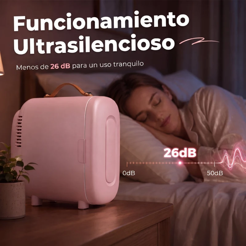 HOMCOM Nevera Pequeña Extrasilenciosa 4L 9V/240V para Enfriar y Calentar Mini Frigorífico 20,3x26,3x28 cm Rosa Palo
