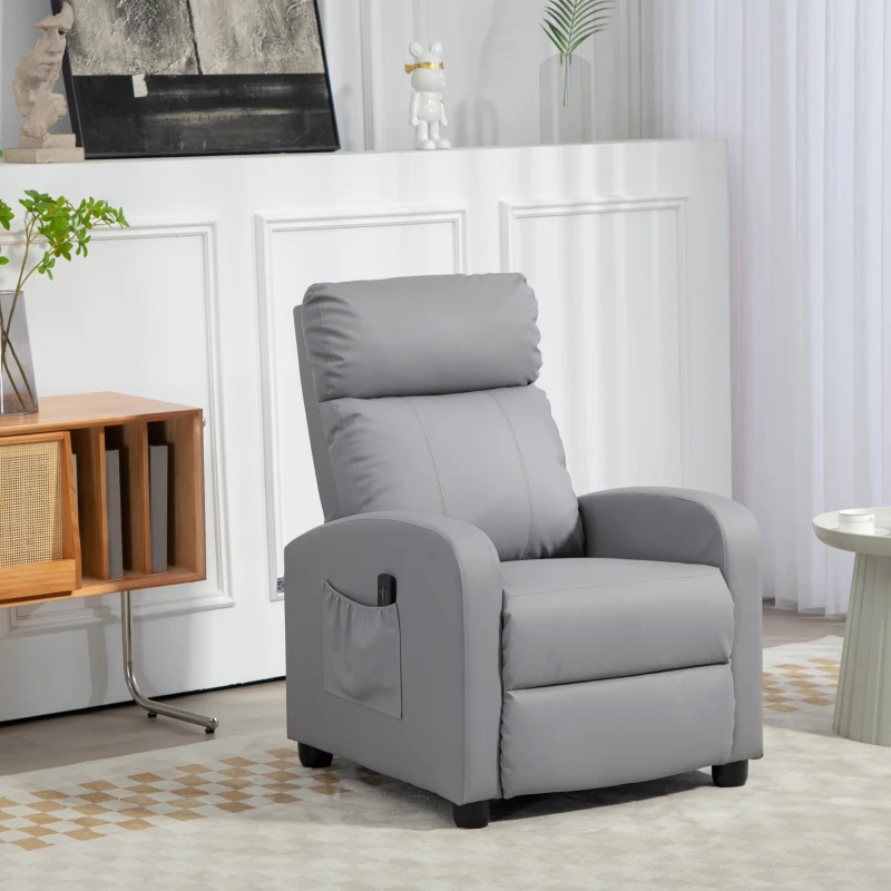 HOMCOM Poltrona Relax Massaggiante con Telecomando e 8 Programmi, Reclinazione e Poggiapiedi, Grigio Chiaro