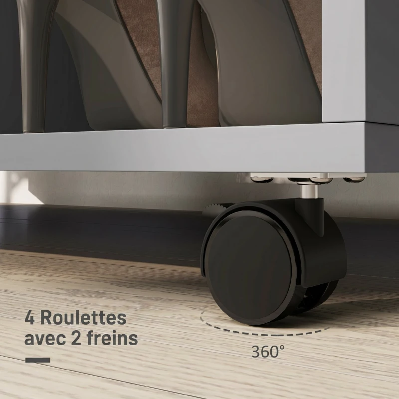 HOMCOM Armoire penderie meuble de rangement mobile 4 roulettes avec tringle à vêtements et étagères ouvertes, gris