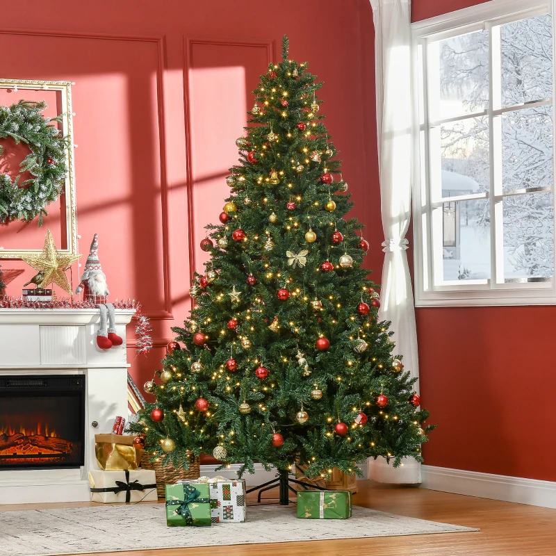 HOMCOM Árbol de Navidad Artificial 210 cm con 700 LED Blanco Cálido 2154 Puntas, Base Metálica Plegable Verde