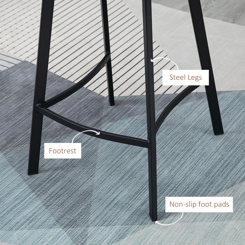 HOMCOM Bar Stools Set of 2 - Industrial Kitchen Stool, Upholstered Bar Chairs with Back, Steel Legs, Brown(m-6)