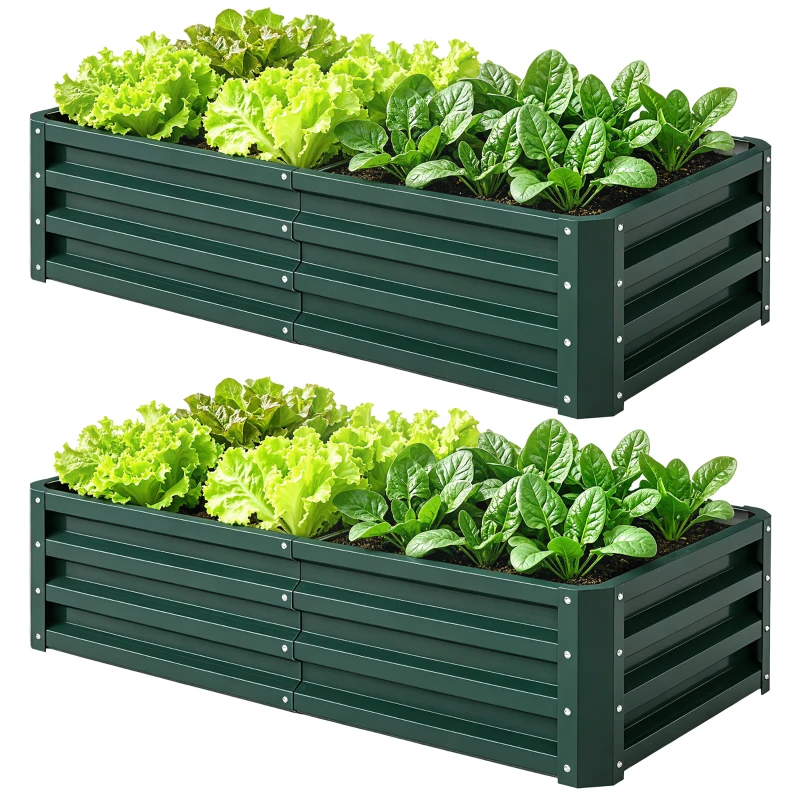Outsunny Lot de 2 Carrés Potagers de Jardin Rectangulaires, Tôle d'Acier Ondulée, 120 x 60 x 30,5 cm, Vert Foncé