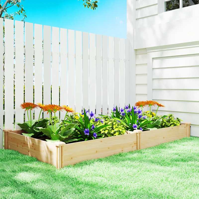 Outsunny Carré Potager de jardin en Bois massif, Jardinière Surélevé avec séparateur, 235 x 121 x 26 cm, effet Bois Naturel