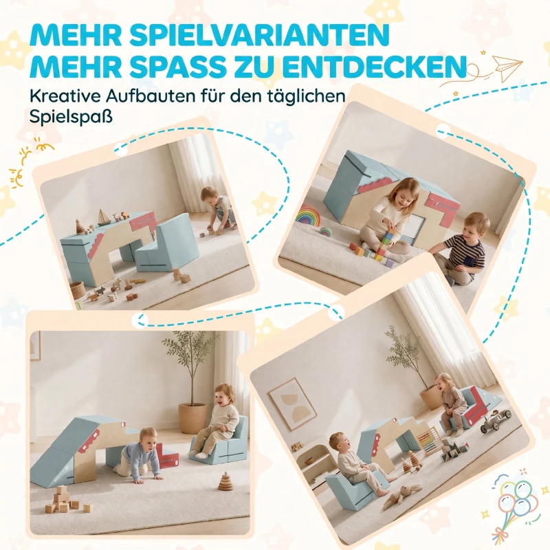 AIYAPLAY 2-teiliges Schaumstoff Bausteine für Kleinkinder mit abnehmbaren Bezügen, Indoor-Kletter- und Krabbelspielset, Blau