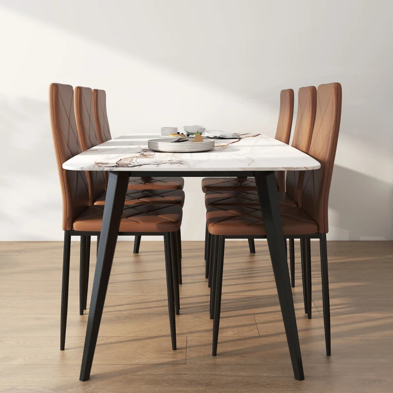 HOMCOM Set di 6 Sedie da Pranzo Moderne con Schienale Alto in Finta Pelle e Acciaio, 41x50x97 cm, Marrone