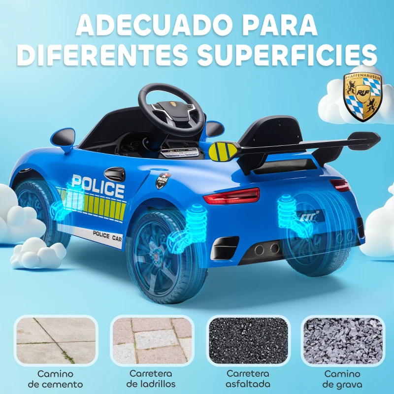 AIYAPLAY Coche Eléctrico para Niños con Licencia RUF CTR 3 Clubsport Mando a Distancia Motor Doble Sirena Ruedas Auxiliares Azul