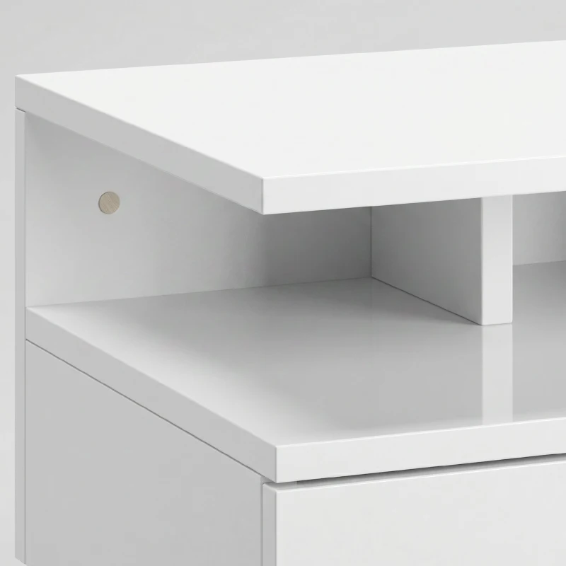 HOMCOM Set de 2 Noptiere Moderne Suspendate cu Sertar și Raft din Lemn 35x32x22,5cm, Alb Lucios