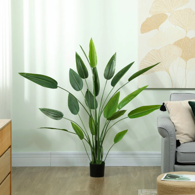 HOMCOM Plantă artificială verde Pasărea Paradisului cu 20 de frunze, 140 cm, cu ghiveci, din PE, PEVA și PP