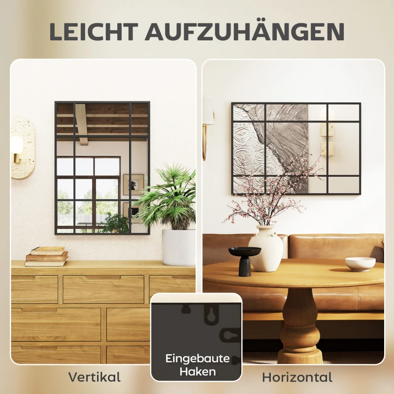 HOMCOM Wandspiegel, dekorativer Spiegel mit Metallrahmen, schwarze Streifen, Mehrschichtglas, 50B x 2T x 70H cm